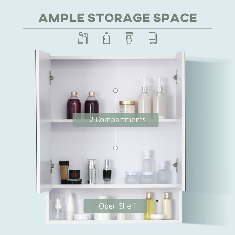Wall Mounted Bathroom Mirror Cabinet With Adjustable Shelf and Double Doors, White