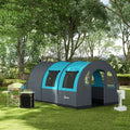 3-6 Person Tunnel Tent with Separate Sleeping and Living Areas, Mesh Windows, Grey & Blue