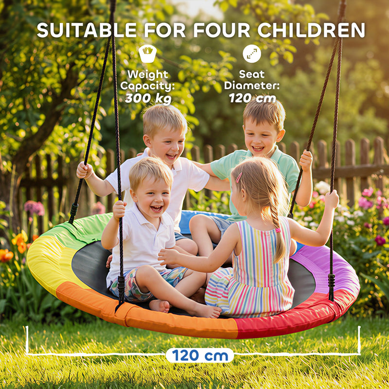 Kids Garden Nest Swing for Up to 4 Children with Adjustable Ropes and Waterproof Seat Multicolour AOSOM