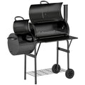 Charcoal BBQ Grill and Smoker for Garden Parties with Shelves and Wheels Black Outsunny