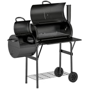 Charcoal BBQ Grill and Smoker for Garden Parties with Shelves and Wheels Black Outsunny