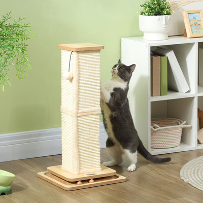 3 in 1 Cat Scratching Post with Track Ball Toy 67cm Oak Tone Cat Tree by PawHut