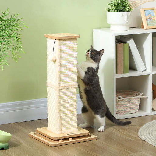 3 in 1 Cat Scratching Post with Track Ball Toy 67cm Oak Tone Cat Tree by PawHut