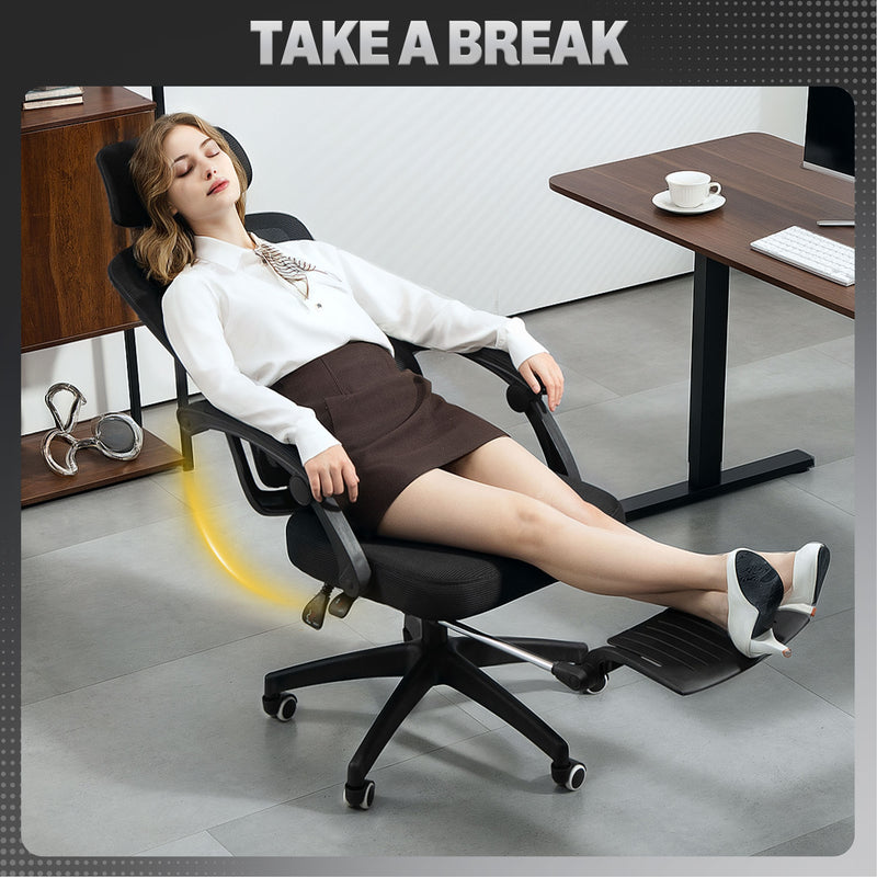 Office Chair with Adjustable Lumbar and Headrest for All Day Comfort Black