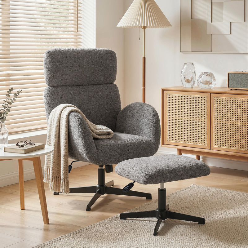 Armchair and Footstool Set with Swivel and Rocking for Relaxing at Home Grey AOSOM