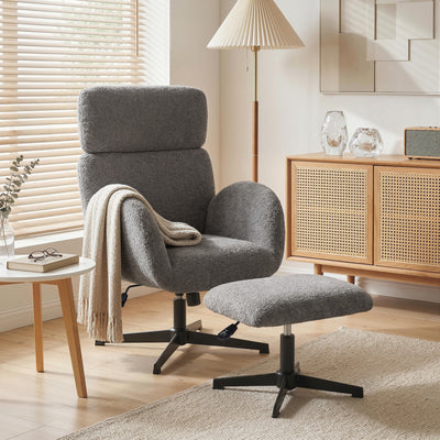 Armchair and Footstool Set with Swivel and Rocking for Relaxing at Home Grey AOSOM