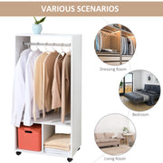 White Open Wardrobe On Wheels With Hanging Rail And Shelves For Bedroom Or Hallway