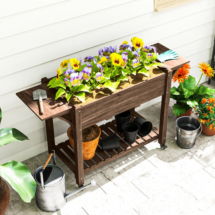 Wooden Raised Garden Planter with Shelves 46 x 94cm Carbonised by Outsunny