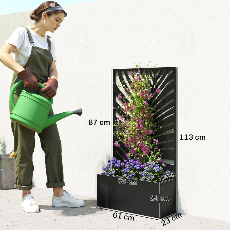 Metal Planter with Leaf Trellis for Climbing Plants and Outdoor Gardening Black