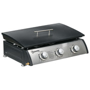3 Burner Gas Plancha BBQ Grill with Lid for Outdoor Cooking and BBQs, Black