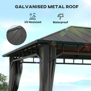 3 x 4m Hardtop Gazebo with Galvanised Steel Roof and Curtains for Patio and Garden by Outsunny