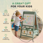 Double Sided Kids Art Easel With Paper Roll And Storage Boxes For Ages 3 to 8, Green