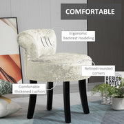 Beige Ice Velvet Dressing Table Stool with Rubber Wood Legs for Bedroom or Living Room by HOMCOM