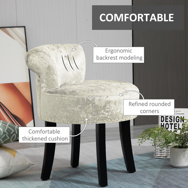 Beige Ice Velvet Dressing Table Stool with Rubber Wood Legs for Bedroom or Living Room by HOMCOM