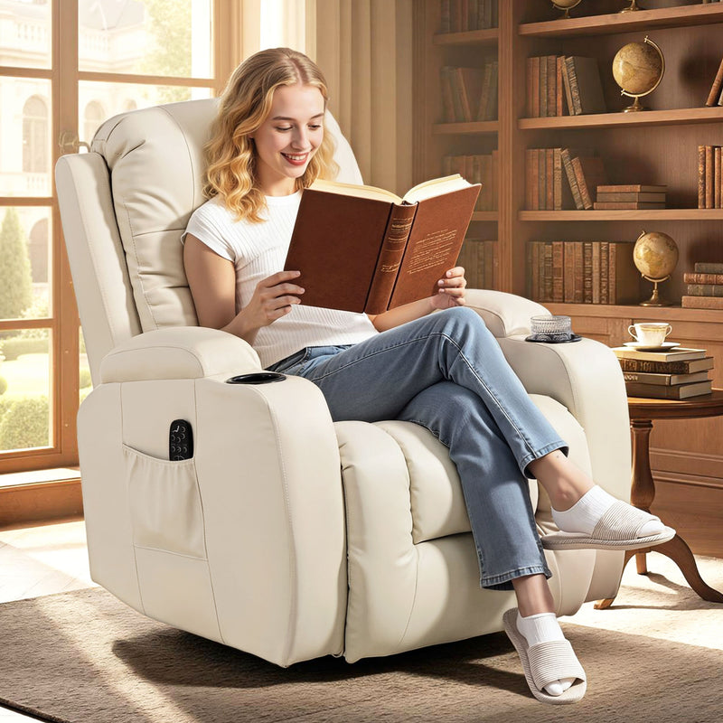 Massage Recliner Chair with Heat and Remote for Home Relaxation Cream