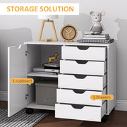 Mobile Office Storage Cabinet With Drawers And Shelves On Wheels, White