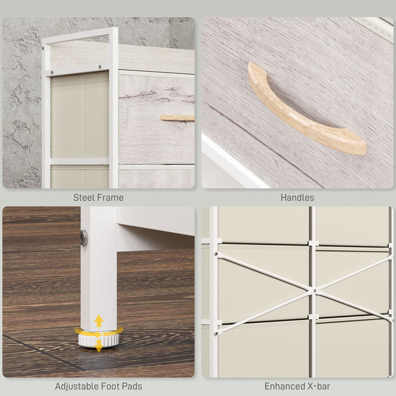 Rustic Wooden Chest with Six Fabric Drawers for Bedroom or Living Room Storage