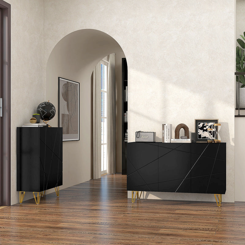 High Gloss Sideboard Cabinet with Hairpin Legs for Modern Living Rooms Black
