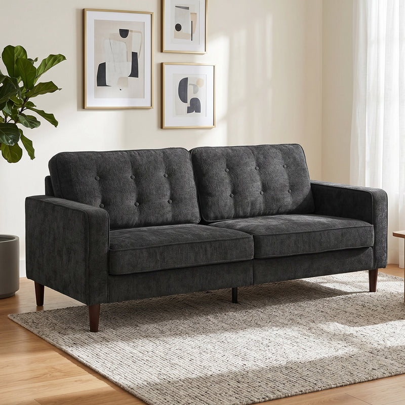 3 Seater Sofa for Family Lounging with Deep Cushions and Velvet Upholstery Dark Grey