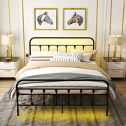 King Size Metal Bed Frame with LED Lights Charging Station and Under Bed Storage Black