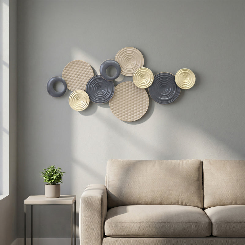 Metal Wall Art for Living Room Easy Hang Hand Painted Modern Design Khaki Gold Black