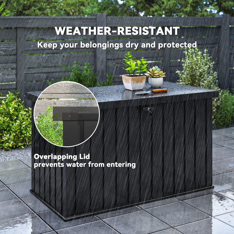 400L Outdoor Storage Box for Garden Cushions and Tools, Weatherproof Steel with Lock, Black
