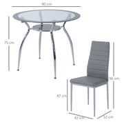 Five Piece Dining Set With Padded Chairs And Tempered Glass Table For Kitchen Grey