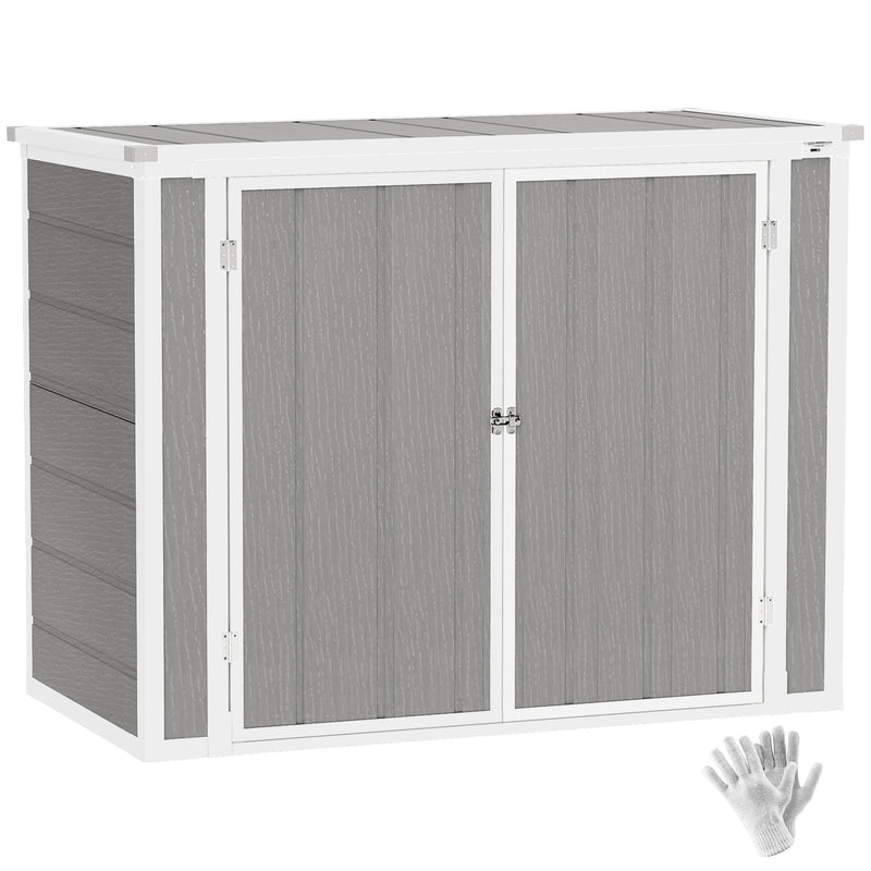 Grey Garden Storage Shed for Two Wheelie Bins Lockable Double Doors with Openable Lid by Outsunny