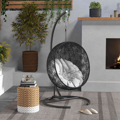 Hanging Hammock Chair Stand with Stable Round Base for Indoor and Outdoor Use Black AOSOM