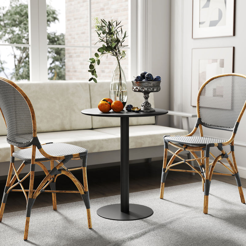 Round Dining Table With Steel Base For Kitchen Or Living Room Use 60cm Black AOSOM
