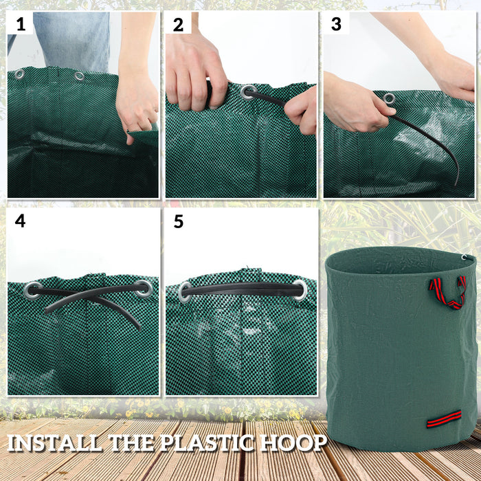 Set of 3 Green 272L Heavy Duty Garden Waste Bags With Handles Foldable and Reusable by Outsunny