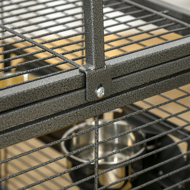 Portable Parrot Travel Cage with Metal Handle Ideal for Trips and Vet Visits, Grey