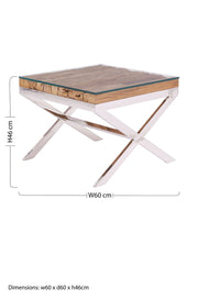 Dimensions diagram for the square end table showing 60cm width, 60cm depth and 46cm height