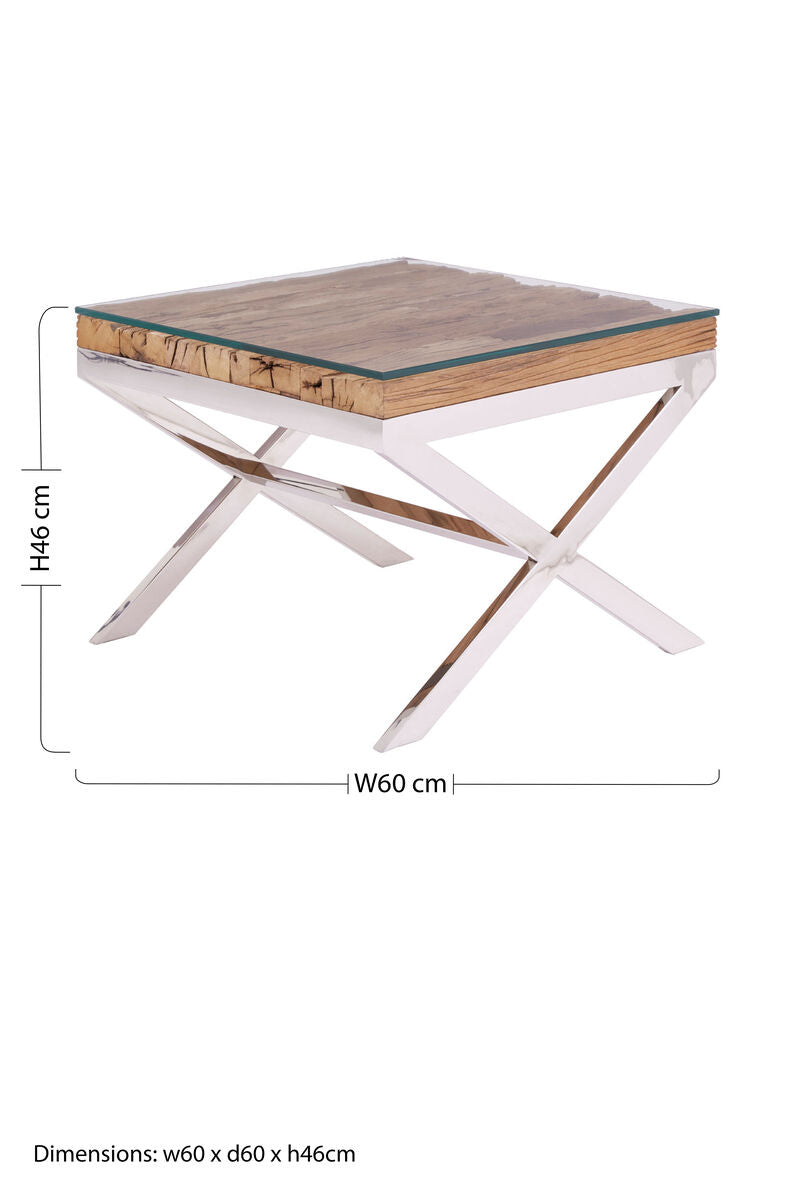 Dimensions diagram for the square end table showing 60cm width, 60cm depth and 46cm height