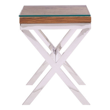 Side view of the 61cm tall side table showing the white cross base