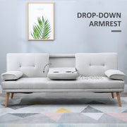 3 Seater Fabric Sofa Bed with Cup Holders Converts to Futon for Guests Grey
