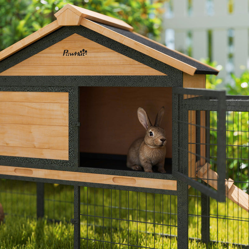 Wooden Rabbit Hutch with Steel Run and Removable Tray for Guinea Pigs by PawHut