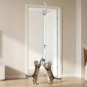 Automatic Doorway Cat Toy With Timer For Indoor Play And Scratch Prevention White Blue Pawhut