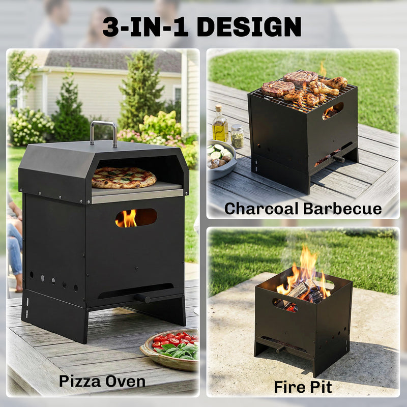 Outdoor Pizza Oven and Charcoal Grill for Stone Baked Pizza and Smoky Barbecue Black Outsunny