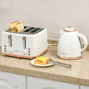 4 Slice Toaster and 1.7L Rapid Boil Kettle Set with Defrost and Reheat Functions Cream White