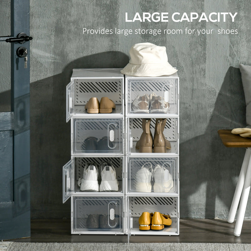 8 Piece Clear Plastic Stackable Shoe Storage Boxes with Magnetic Doors for UK EU Size 8.5 by HOMCOM