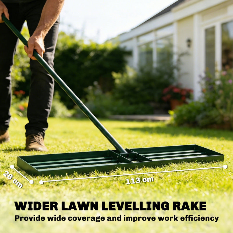 Lawn Levelling Rake with Wide Head for Smoothing Soil and Sand Green AOSOM