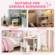 Kids Dressing Table With Mirror and Storage Shelves Includes Stool For Ages 3 to 8 White AOSOM