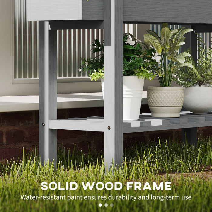 Grey Wooden Two Tier Raised Garden Planter for Flowers and Herbs by Outsunny