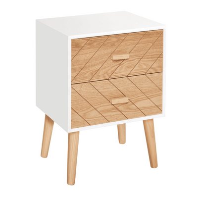 Nordic 2-Drawer Wooden Bedside Table, Scandinavian Design Homcom