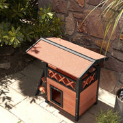 Outdoor Wooden Cat House With Balcony And Stairs Ideal For Garden Or Patio Use, Brown