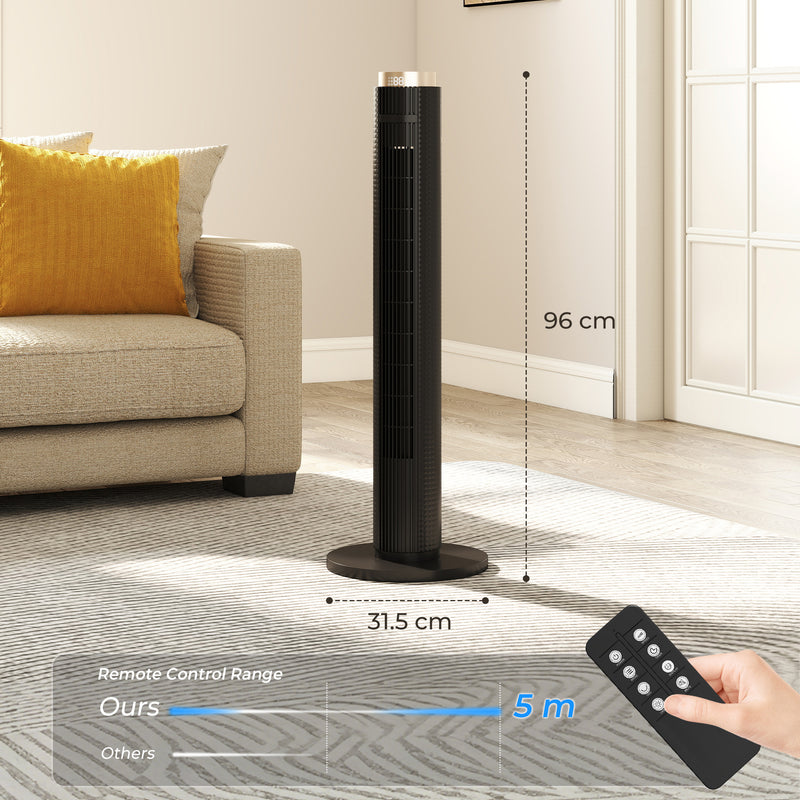 Tower Fan with Quiet Sleep Mode and Remote App Control for Bedrooms and Living Rooms Black AOSOM