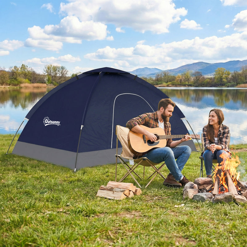 2 Person Camping Tent with Mesh Windows for Ventilation and Bug Protection Navy Blue