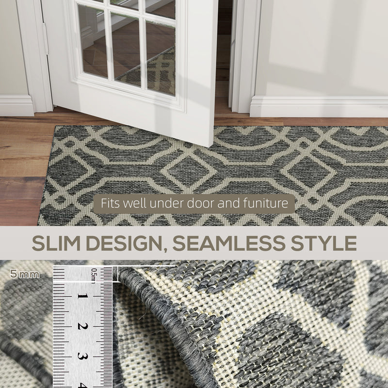 Machine Washable Indoor Outdoor Rug With Geometric Design For Home Or Garden, Grey