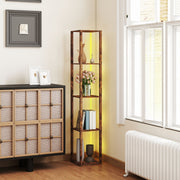 LED Floor Lamp with Shelves and Remote Control for Living Room or Bedroom Rustic Brown